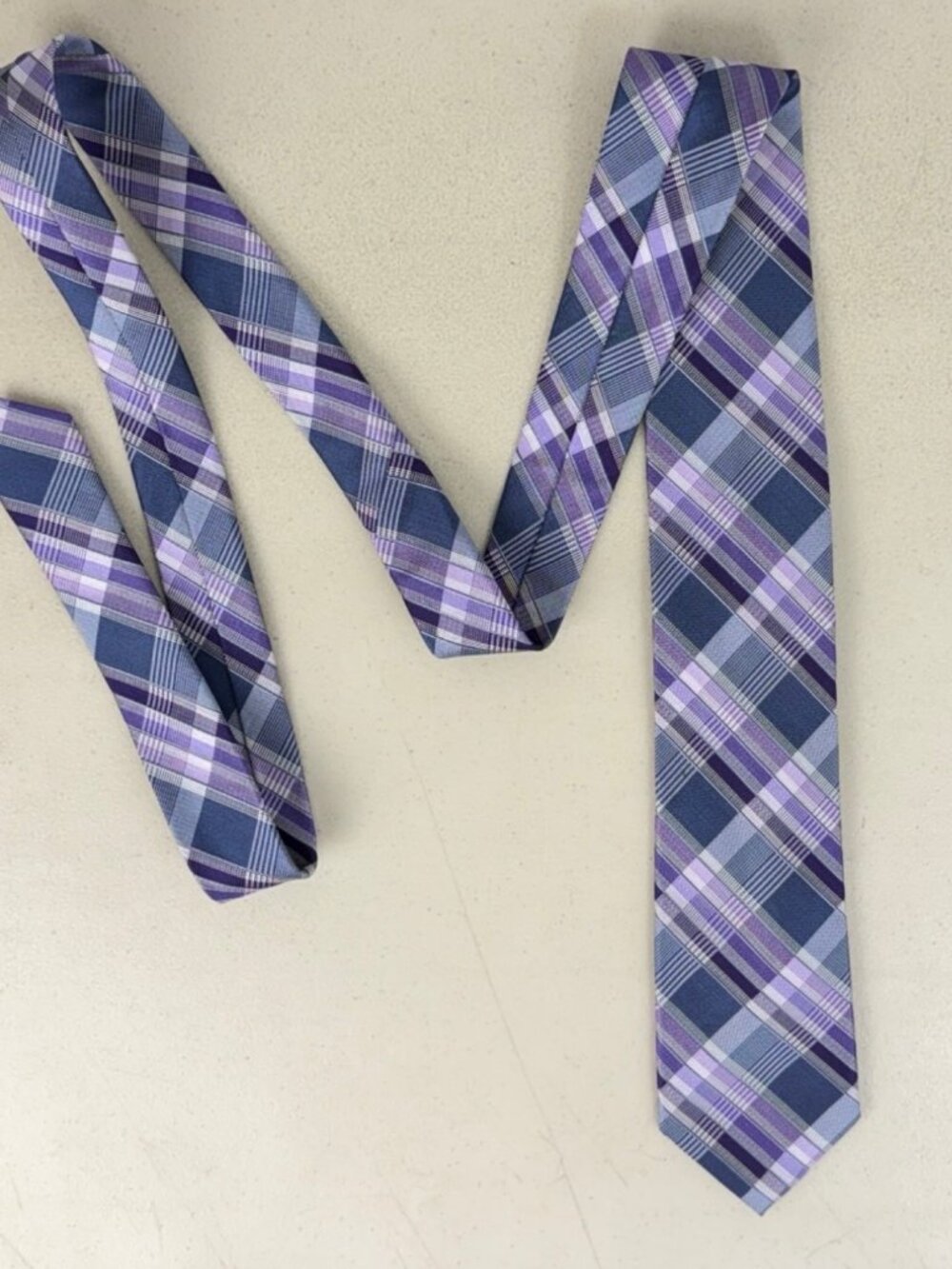 Vintage Plaid Silk Tie 90s Blue Purple Tartan Patterned Neckwear Mens Necktie - Picture 2 of 3